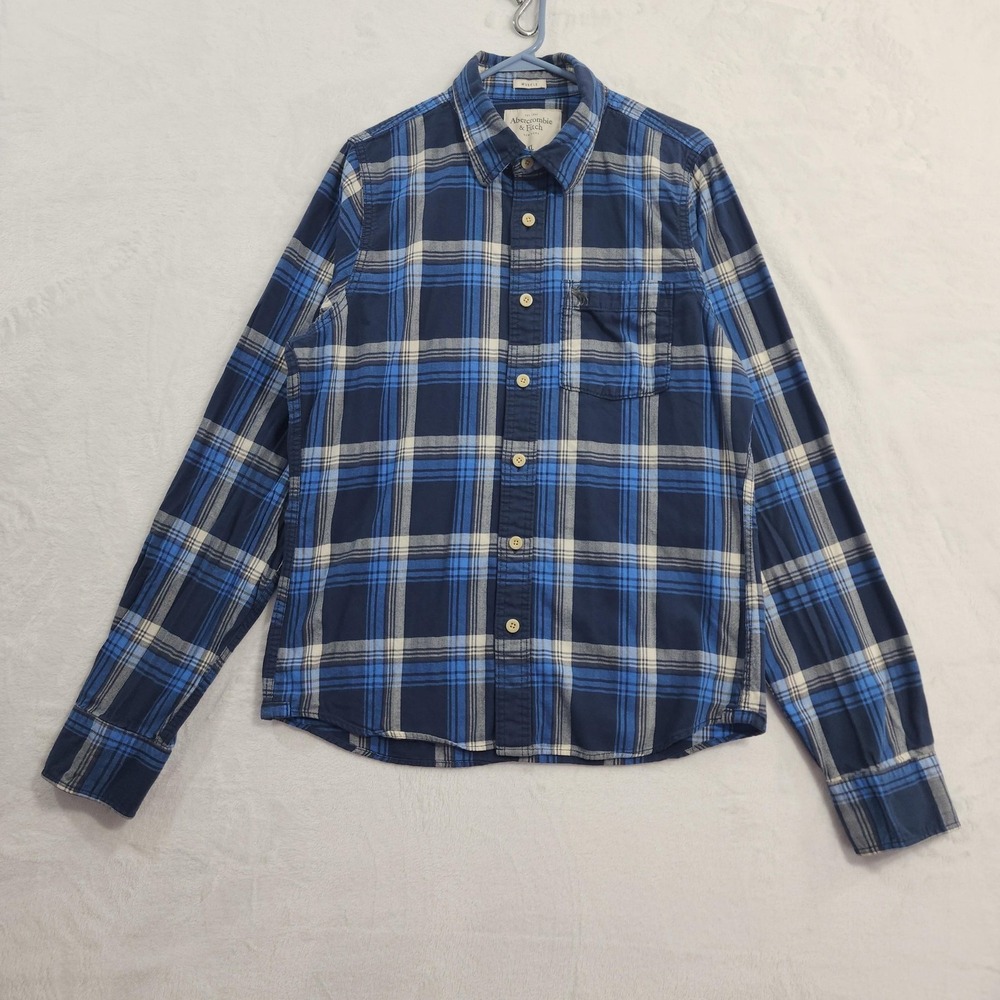 Abercrombie & Fitch Shirt Mens XL Blue Plaid Flannel Button Long Sleeve Casual‎